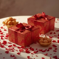 Happy Diwali Celebration with Traditional Sweets and Gift Boxes