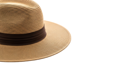 Classic straw fedora hat with dark band, perfect for summer fashion and travel.