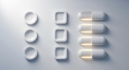 Pills and shapes isolated on white background