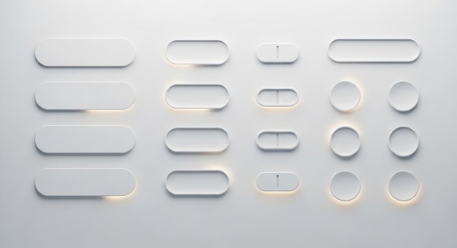 Neumorphic style ui elements isolated on white background