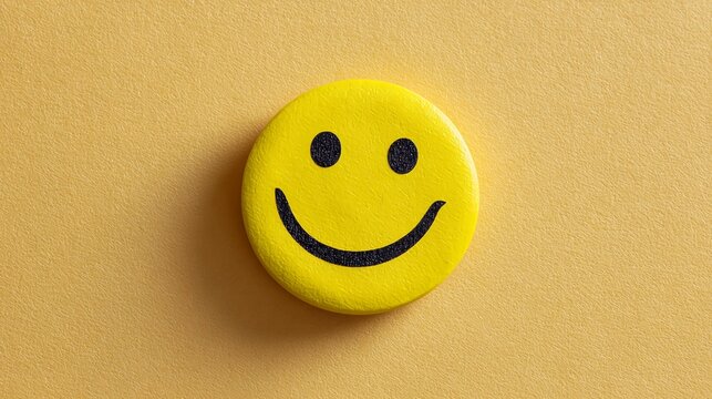 A bright yellow smiley face emoji on a plain yellow background, symbolizing happiness and positivity. - Powered by Adobe