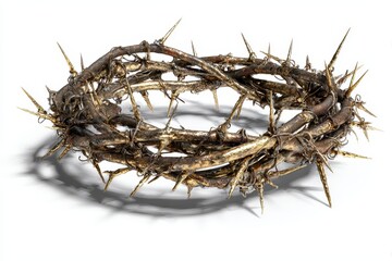 Fototapeta premium Jesus Beaten. Easter Crown of Thorns Worn by Jesus Christ on White Background