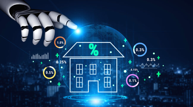 An AI analysis of real estate mortgage interest rates and the housing market. Using AI to predict property investment trends and home loan rates. Motif
