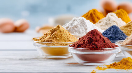 Colorful Powdered Food Ingredients in Glass Bowls