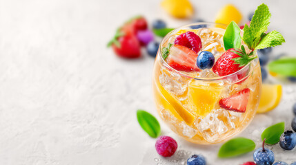 Refreshing Berry Cocktail with Ice and Mint Garnish