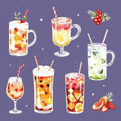 set of drinks and cocktails