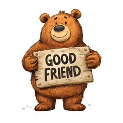 Cute Cartoon Bear Holding Good Friend Sign,animal