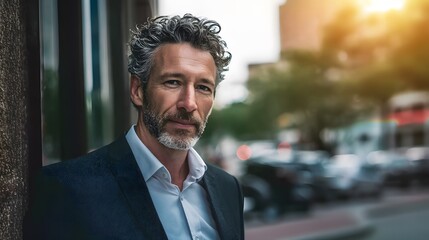 Confident mature businessman with grey hair in city