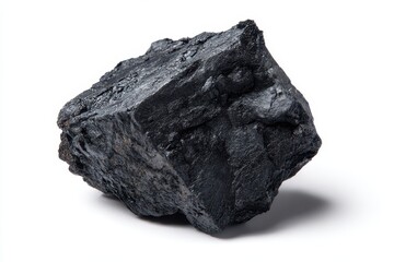 Coal Tar. Bitumen Isolated on White Background. Black Mineral Stone Texture