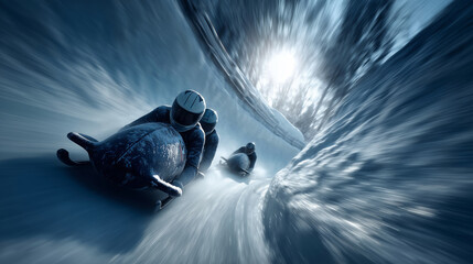 Speeding through icy curves in a thrilling bobsled race on a winter day