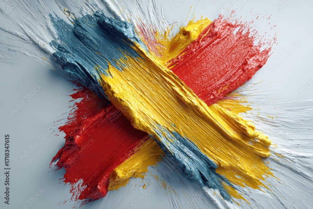 Poster abstract paint strokes on a canvas create a visually stimulating and colorful background, mixing of 