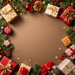 christmas background with gift boxes and christmas tree