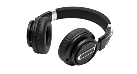 Sleek black headphones with silver accents, perfect for immersive audio experiences.