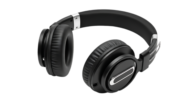 Sleek black headphones with silver accents, perfect for immersive audio experiences.