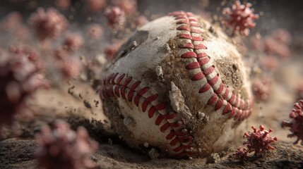 Baseball Covid Crisis: Conceptual 3D Illustration of Decaying Baseball Symbolizes Epidemic Impact