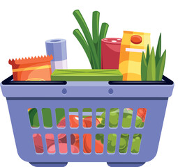 Grocery food basket vector illustration