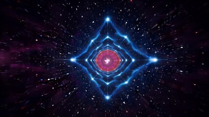 Abstract digital art, a kaleidoscopic tunnel of vibrant, swirling, deep crimson, magenta, and violet light effects. - Powered by Adobe