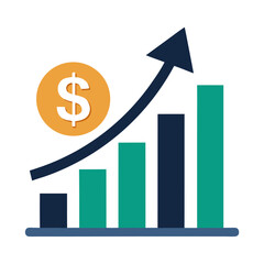 Financial Growth Icon – Upward Arrow and Dollar Sign with Bar Chart