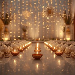 Stunning Festive Interior with Diwali Diyas and Decorative Lights