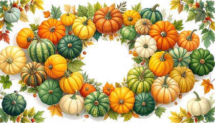 Autumn pumpkins in a wreath