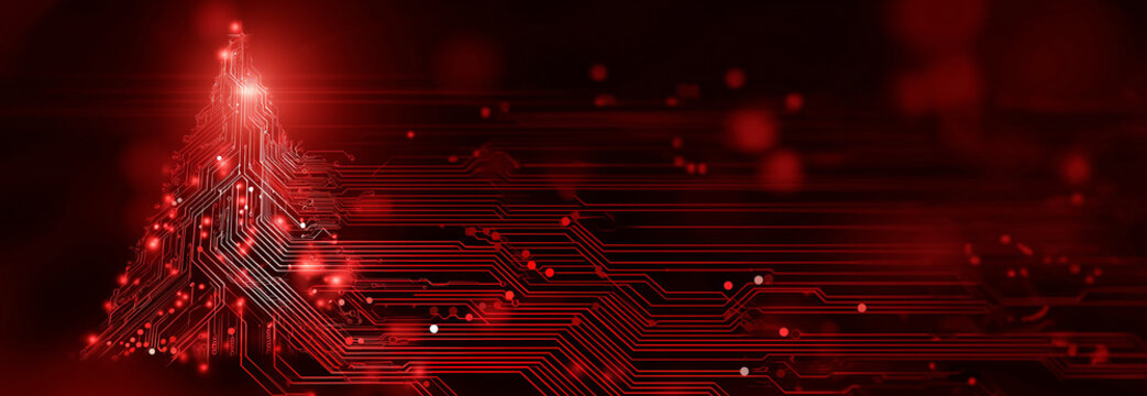 An abstract red background featuring highlighted red tech circuits creating a futuristic digital interface design symbolizing innovation, connectivity, and modern technology.