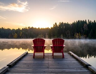 Peaceful sunrise over a lake