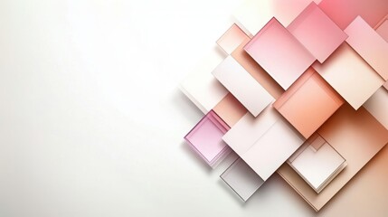 Abstract composition of overlapping soft-colored squares on light background  