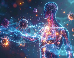 Human anatomy with viruses