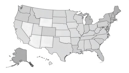 Gray scale map of the United States, showing regional differences
