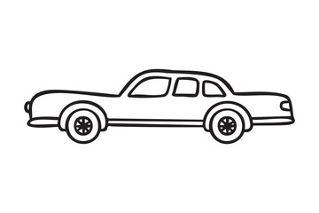 Retro car side view, hand drawn doodle, line art, monochrome, hand drawn