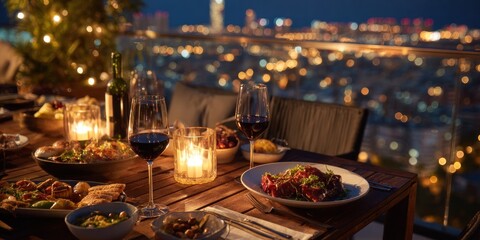 Romantic Rooftop Dinner with City Lights