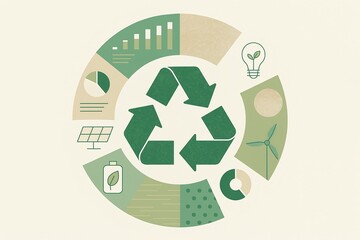 Circular infographic illustrating sustainability concepts with green color scheme and symbols