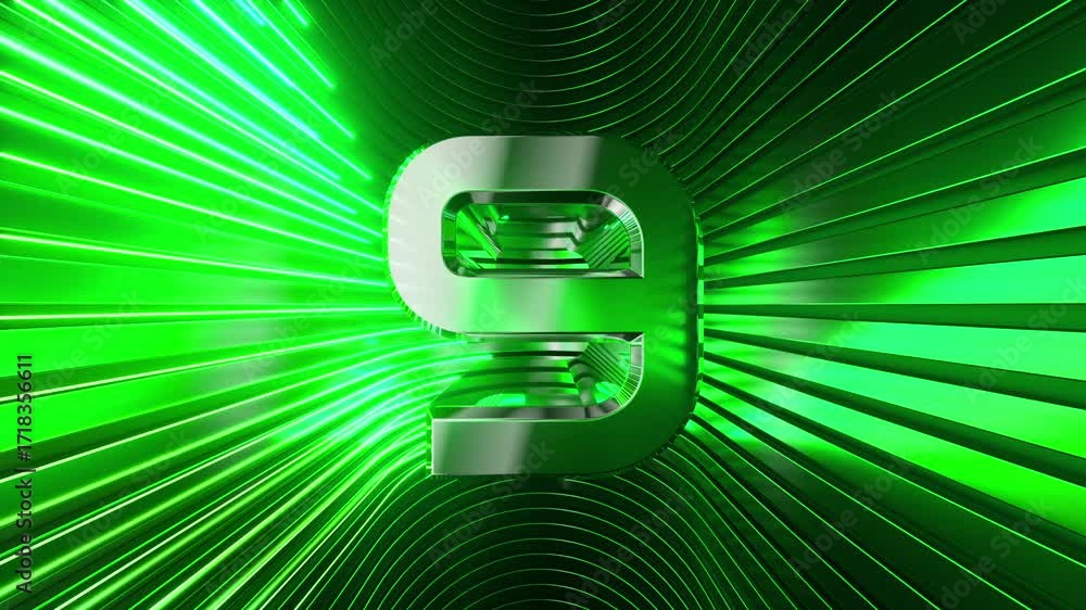 Aufkleber 3d rendered of a motion countdown from ten to one. chrome numbers with neon lines. a stage made of m