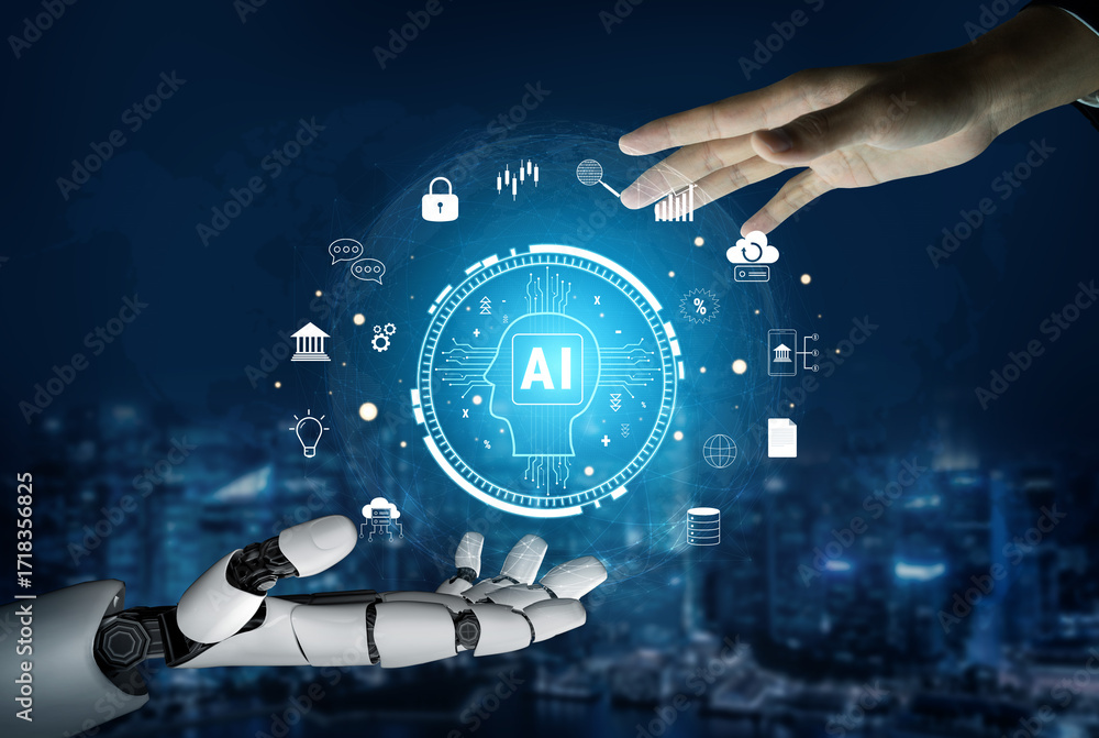 Poster the core of fintech and modern business is ai. a concept of using artificial intelligence for bankin
