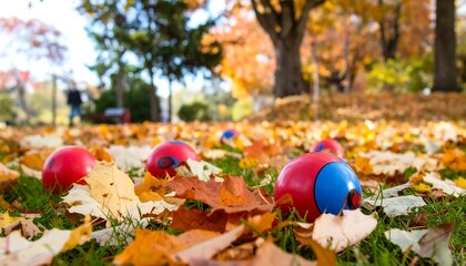 Colorful balls in autumn leaves