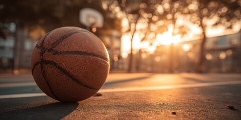 Golden Hour Basketball: A Lone Ball on the Court
