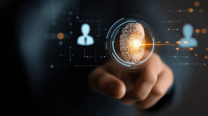 A businessman’s hand interacting with a secure digital access interface, symbolizing cybersecurity, authentication, and advanced data protection technology.