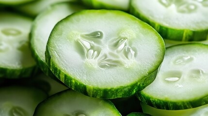 Close-up view of sliced cucumbers.