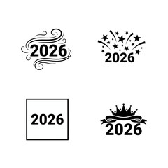 Vector art of collection of four unique 2026 new year designs, featuring diverse artistic and celebratory styles