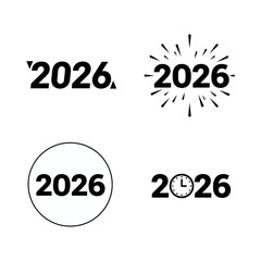 Vector art of collection of four 2026 new year designs with burst and clock ideal for posters and social media posts