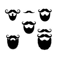 Vector art of collection of diverse mustache and beard styles, showcasing various shapes and designs for facial hair fashion and grooming