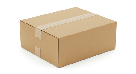 Fototapeta premium High-Resolution 3D Render of a Closed Cardboard Box with Tape, Ideal for Packaging, Shipping, Delivery, and E-commerce Mockups. This clean and simple image showcases a realistic brown cardboard bo...