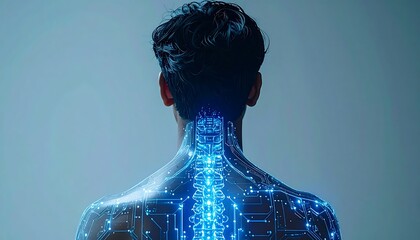 Human spine with digital circuitry overlay