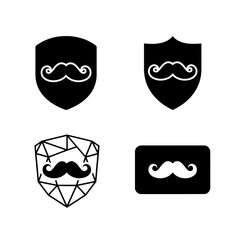 Vector art of collection of mustache logos on shields, showcasing various styles for barbershops, clubs, and branding needs