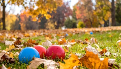 Colorful balls in autumn park