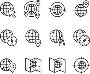 vector set of Route Optimization line icon, Route icon between two points with dotted path and location pin.