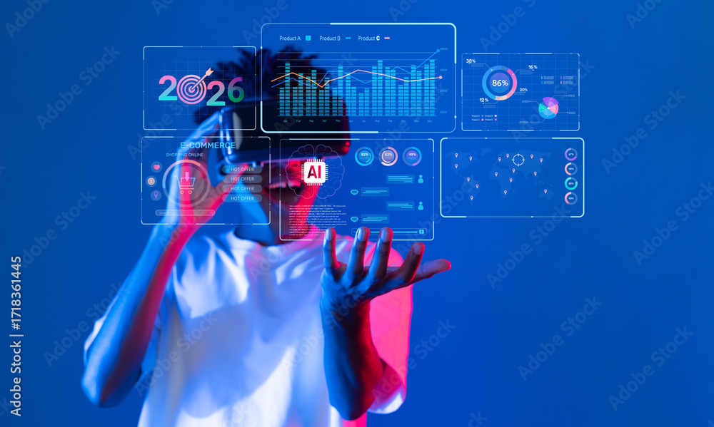 Poster explore the synergy between artificial intelligence and marketing insights for the new year 2026, hi