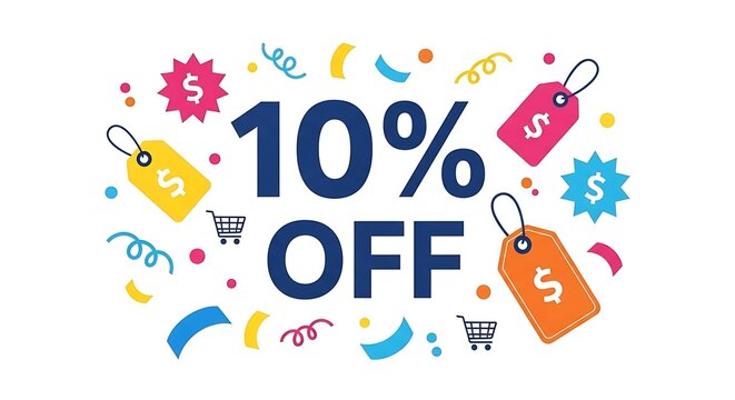 "10% OFF Festive Sale Banner with Confetti &ndash; Vector Illustration"