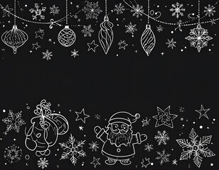 Festive Christmas border with Santa and decorations