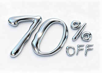 Silvery 70% off Text A sleek, metallic promotion sale sign radiates a modern, luxurious appeal, perfectly conveying an event or offer for commercial use.